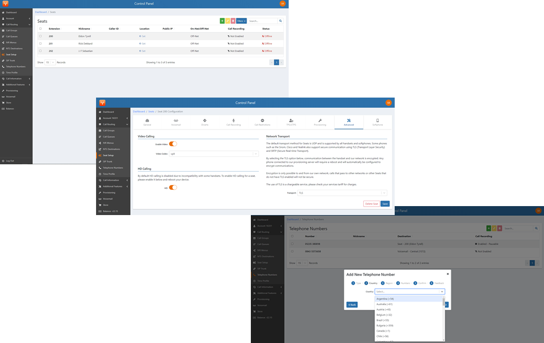 Hosted PBX control panel