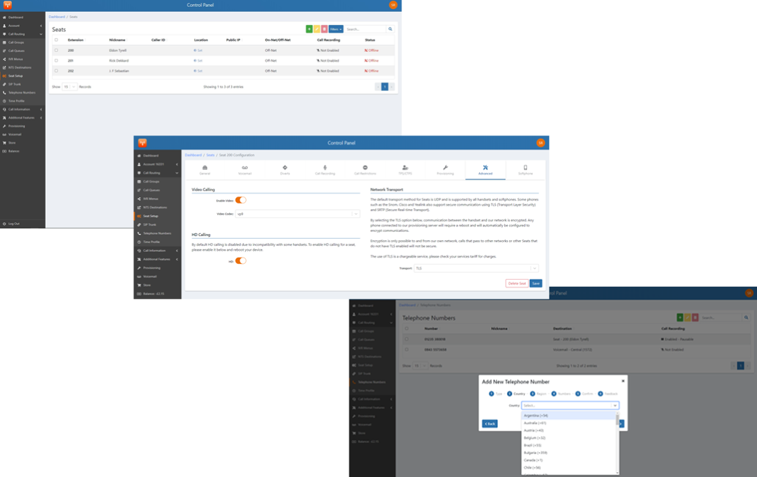 Hosted PBX control panel